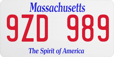 MA license plate 9ZD989