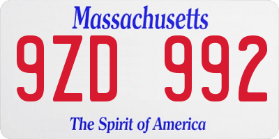 MA license plate 9ZD992