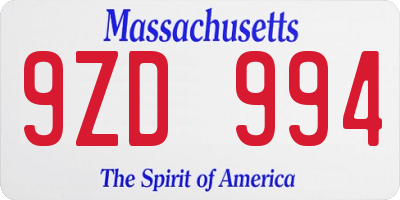 MA license plate 9ZD994