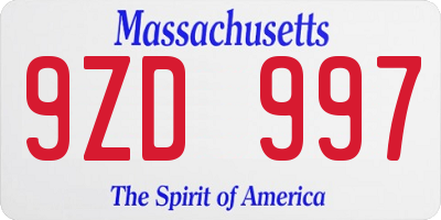 MA license plate 9ZD997