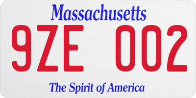 MA license plate 9ZE002