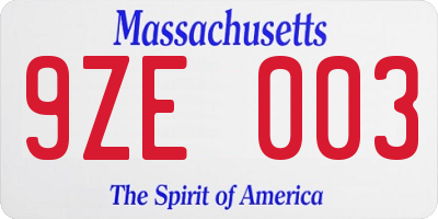 MA license plate 9ZE003