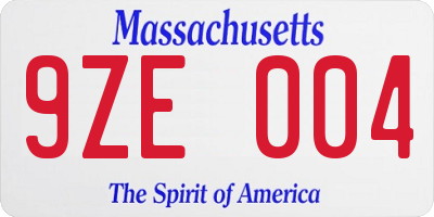 MA license plate 9ZE004