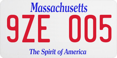 MA license plate 9ZE005