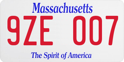 MA license plate 9ZE007
