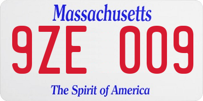 MA license plate 9ZE009