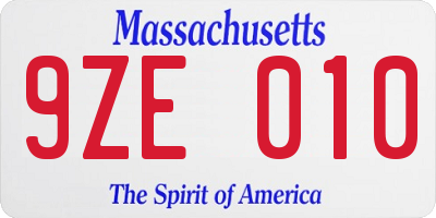 MA license plate 9ZE010