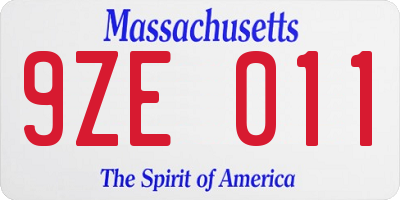 MA license plate 9ZE011