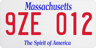 MA license plate 9ZE012