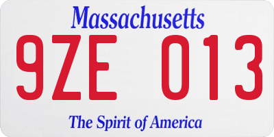 MA license plate 9ZE013