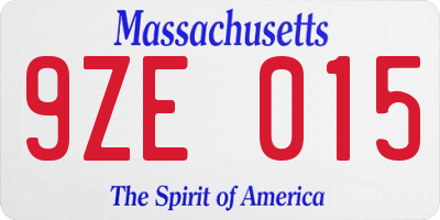 MA license plate 9ZE015