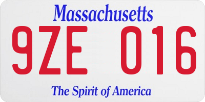 MA license plate 9ZE016