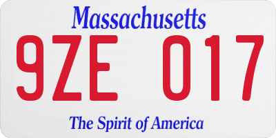MA license plate 9ZE017