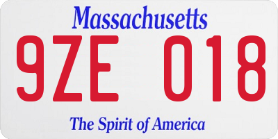 MA license plate 9ZE018