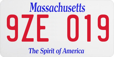 MA license plate 9ZE019