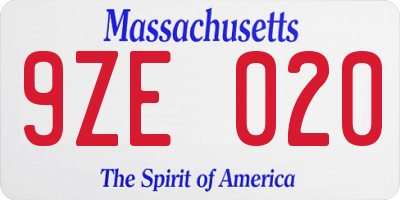 MA license plate 9ZE020