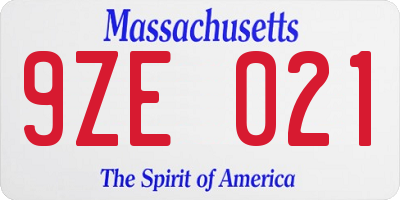 MA license plate 9ZE021