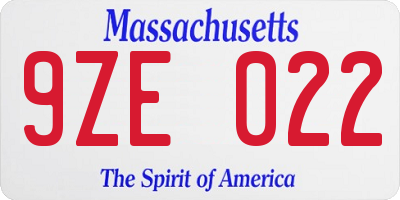 MA license plate 9ZE022