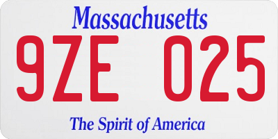 MA license plate 9ZE025