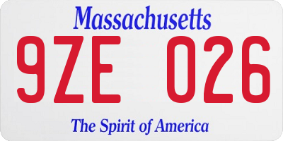 MA license plate 9ZE026
