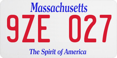 MA license plate 9ZE027