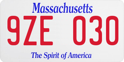 MA license plate 9ZE030