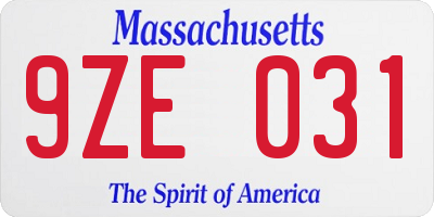 MA license plate 9ZE031