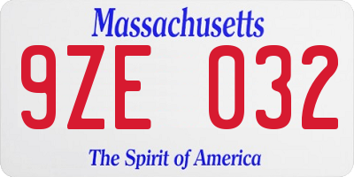MA license plate 9ZE032