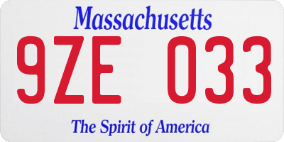 MA license plate 9ZE033