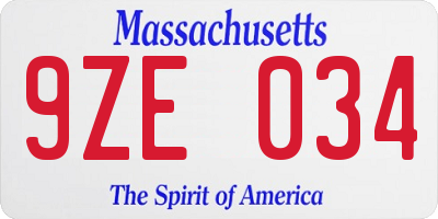 MA license plate 9ZE034