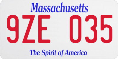 MA license plate 9ZE035