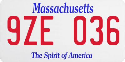 MA license plate 9ZE036