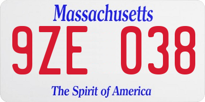 MA license plate 9ZE038
