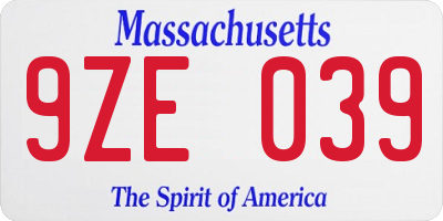 MA license plate 9ZE039