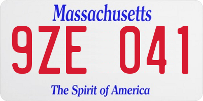 MA license plate 9ZE041