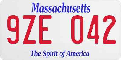 MA license plate 9ZE042