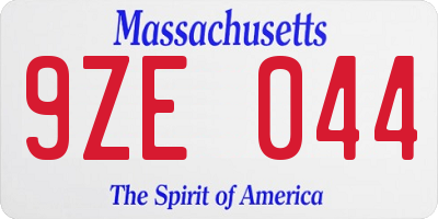 MA license plate 9ZE044