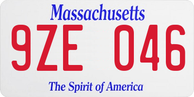 MA license plate 9ZE046