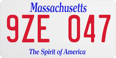 MA license plate 9ZE047