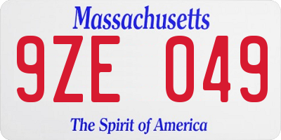 MA license plate 9ZE049