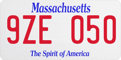 MA license plate 9ZE050