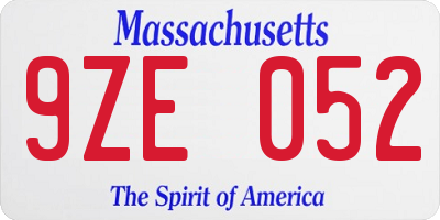 MA license plate 9ZE052