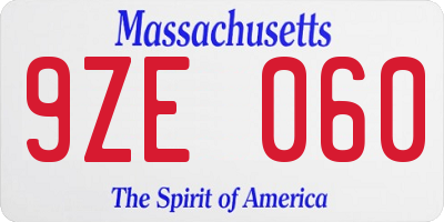 MA license plate 9ZE060