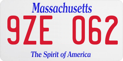 MA license plate 9ZE062