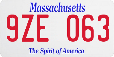 MA license plate 9ZE063