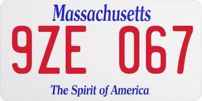 MA license plate 9ZE067