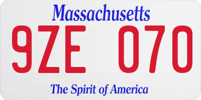 MA license plate 9ZE070