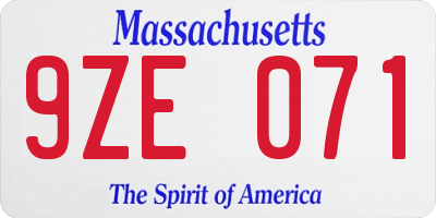 MA license plate 9ZE071