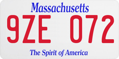 MA license plate 9ZE072