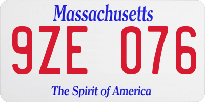 MA license plate 9ZE076